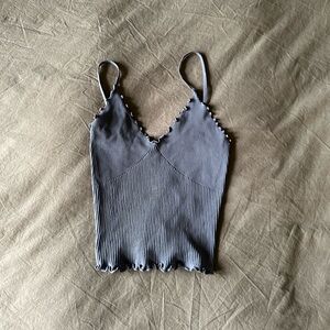 Free People Grey Ribbed V-Neck Tank